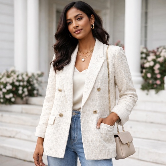 Nanette Lepore Jackets & Blazers - Nanette Lepore Cream Textured Tweed Statement Blazer | Coquette Coastal Grandma